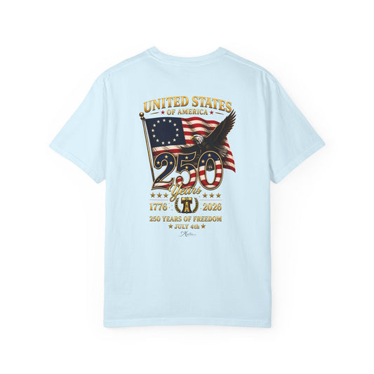 America 250 Betsy Ross Flag Comfort Colors® 1717 T-Shirt | Patriotic USA 1776-2026 Back & Chest Print Tee