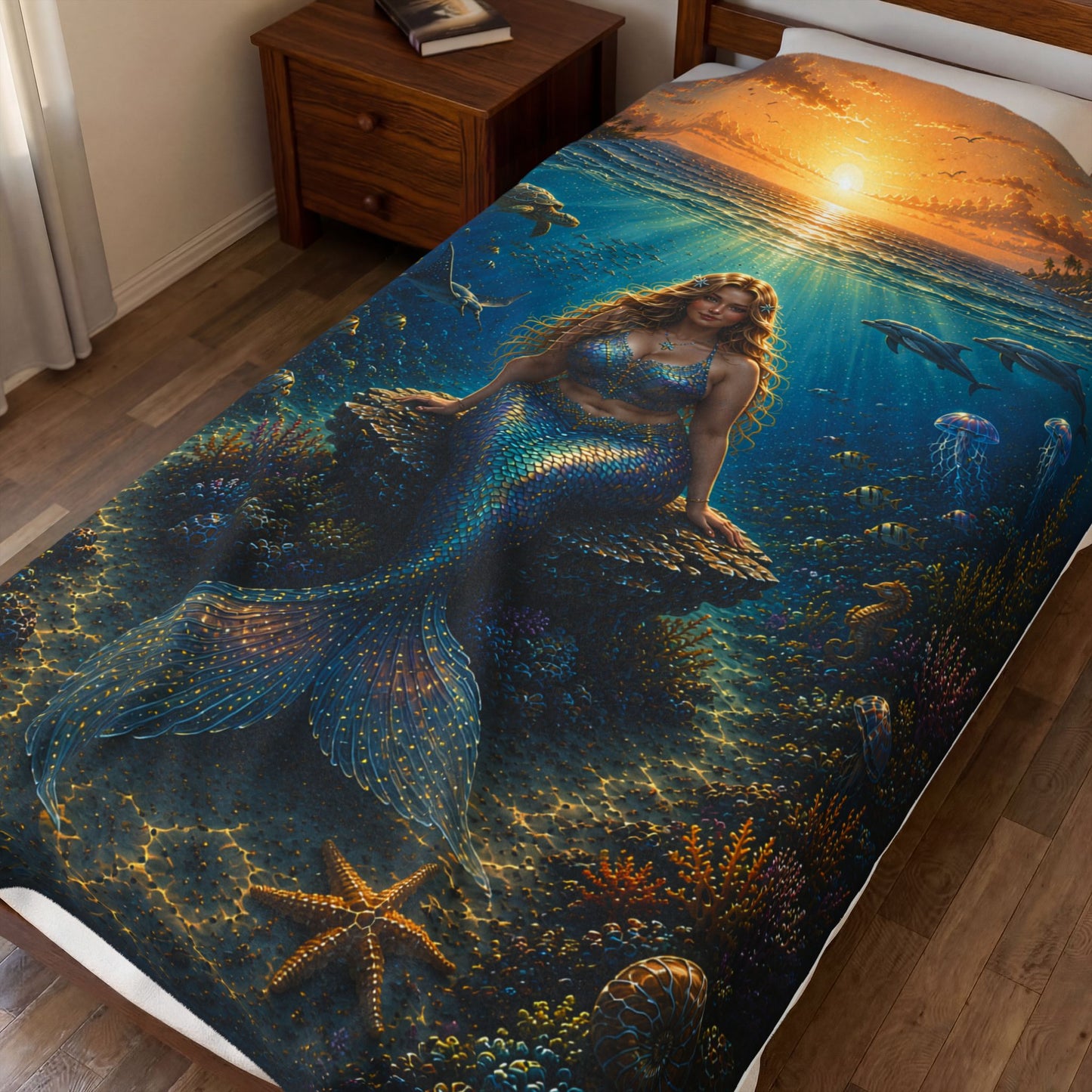 Mermaid Sunset Velveteen Plush Blanket