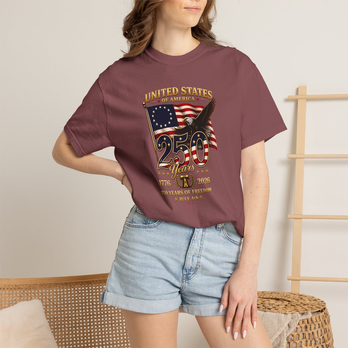 Betsy Ross Flag America 250 Vintage Anniversary Front Design Tee