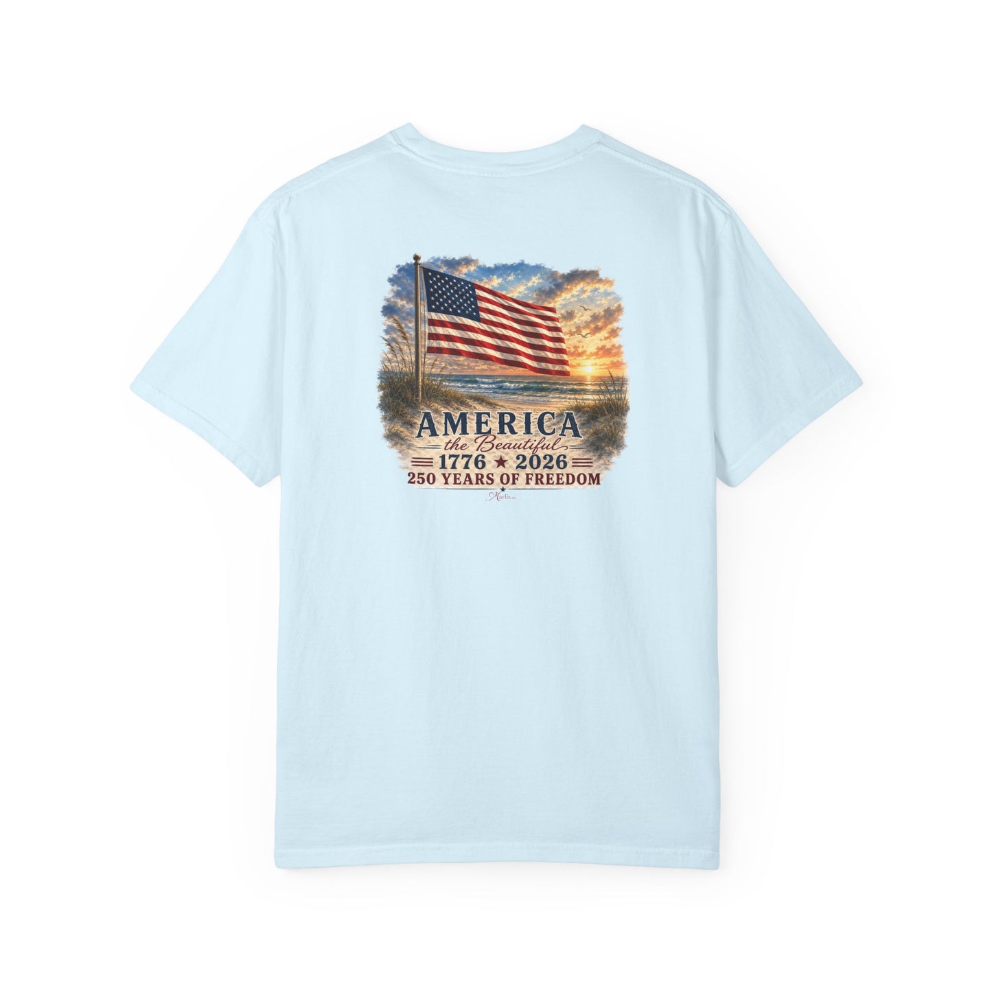 America the Beautiful T-Shirt | Comfort Colors® 1717 Patriotic Back & Chest Design Graphic Tee | USA 1776-2026
