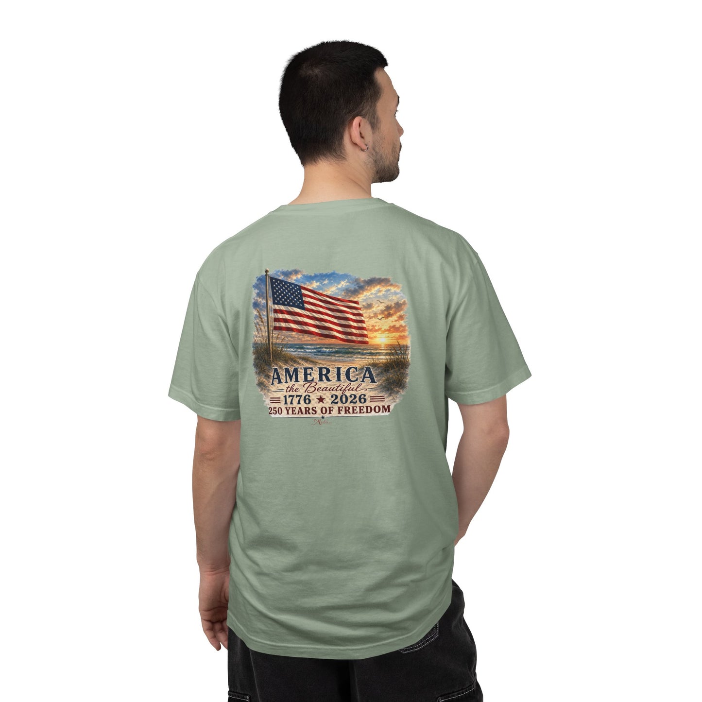 America the Beautiful T-Shirt | Comfort Colors® 1717 Patriotic Back & Chest Design Graphic Tee | USA 1776-2026