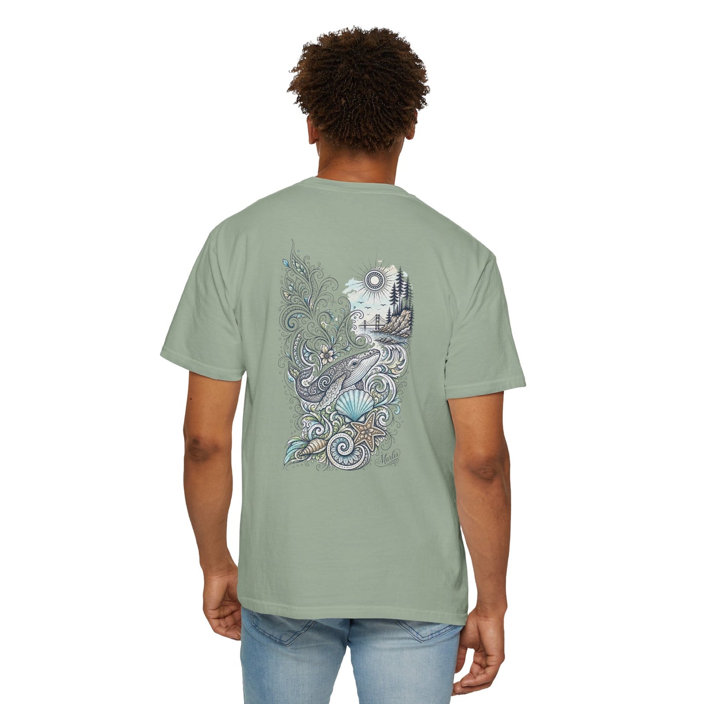 Ocean Whale Surf, Shell & Coastal Nature Back Graphic Tee