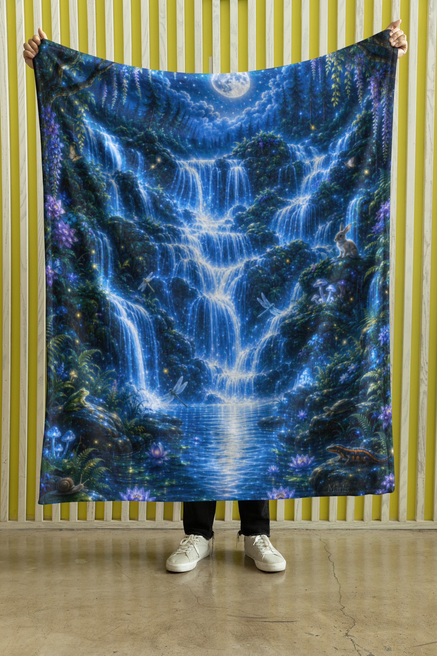 Moonlight Waterfall Nest — Oversized Immersive Seek-and-Find Blanket