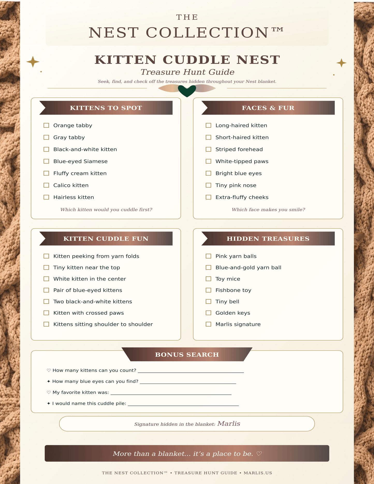 Kitten Cuddle  Nest — Immersive Seek-and-Find Blanket