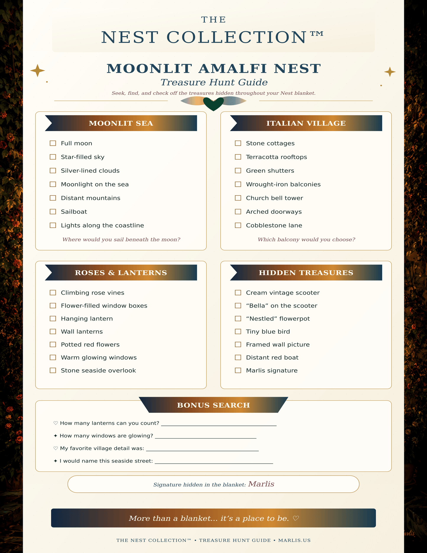 Moonlit Amalfi Nest — Immersive Seek-and-Find Blanket