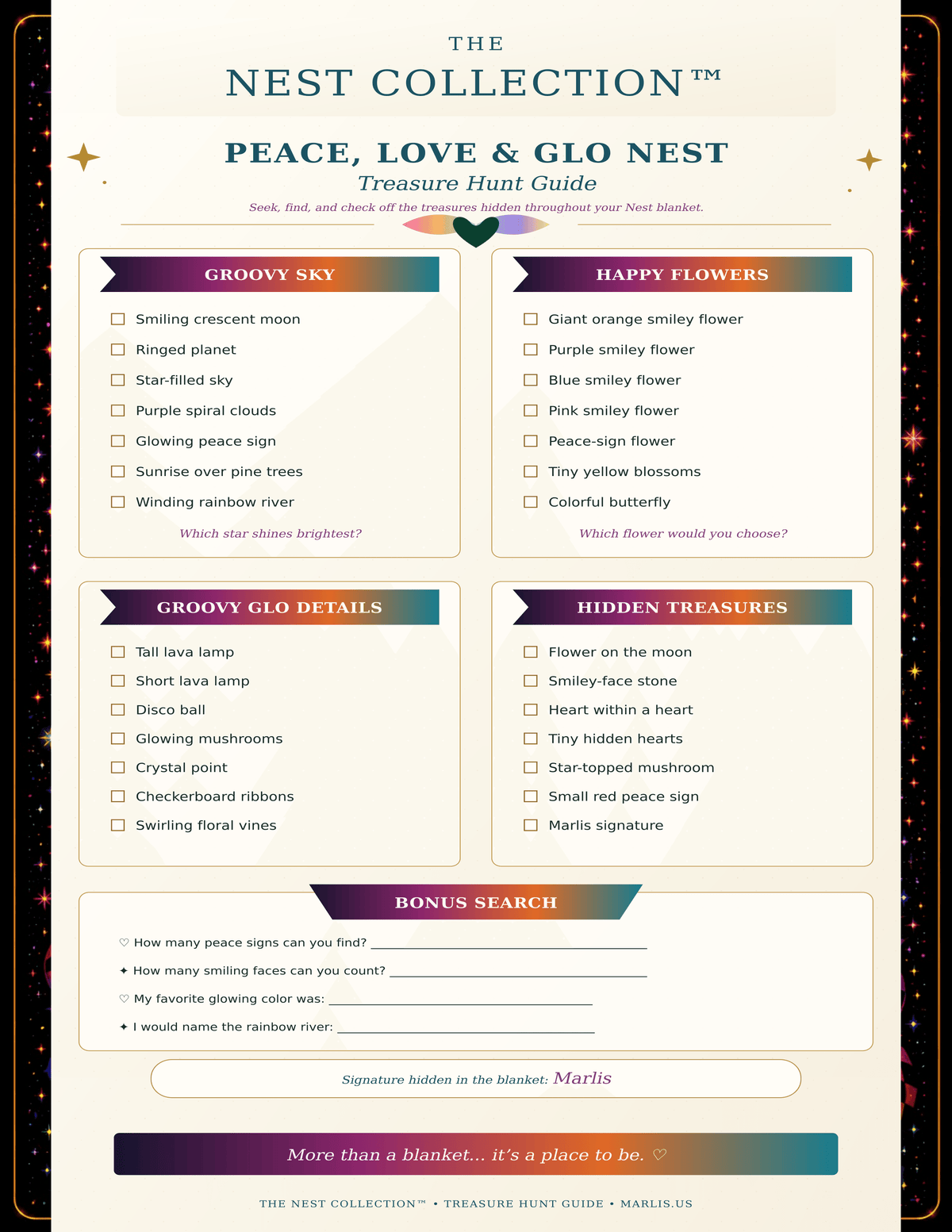 Peace, Love & Glo Nest — Immersive Seek-and-Find Blanket